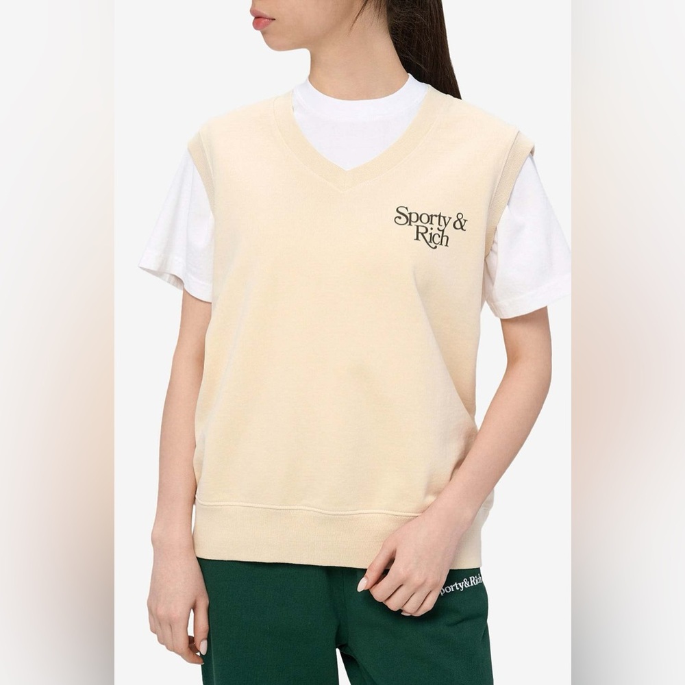 Sporty & Rich Cream Bardot V-Neck Vest